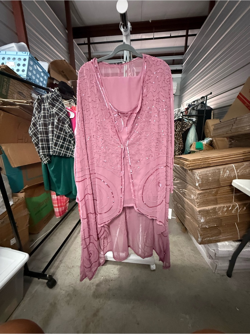 Dusty Rose Beaded Sheer Overlay pants Set (3 Pieces)
